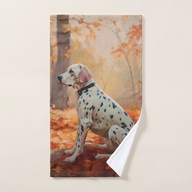 Dalmatian  in Autumn Leaves Fall Inspire  Bath Towel Set (Hand Towel)