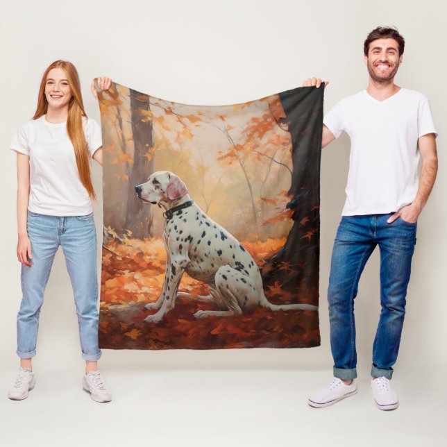 Dalmatian  in Autumn Leaves Fall Inspire  Fleece Blanket (In Situ)