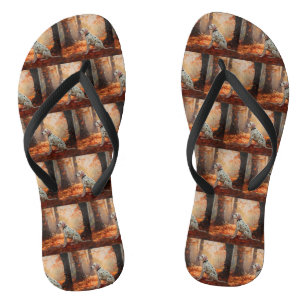 Dalmatian  in Autumn Leaves Fall Inspire  Flip Flops
