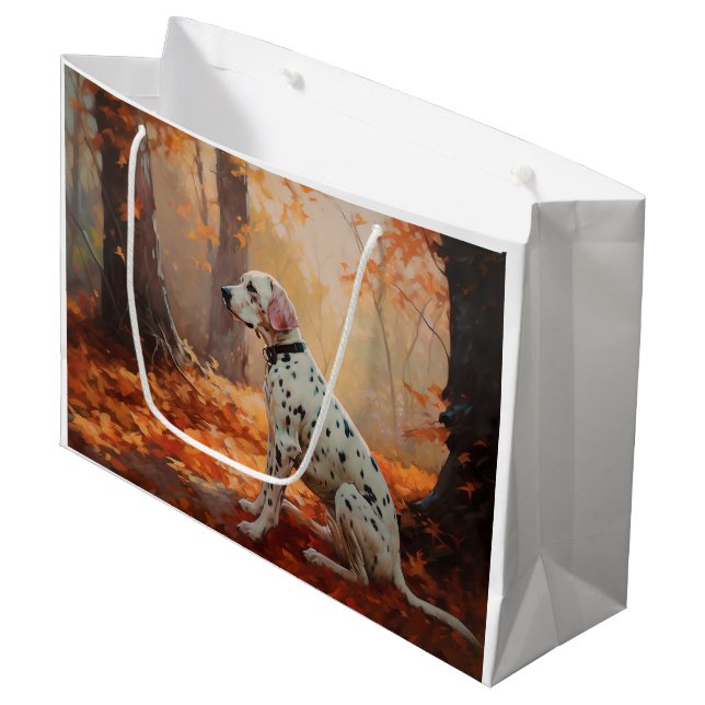 Dalmatian  in Autumn Leaves Fall Inspire  Large Gift Bag (Front Angled)