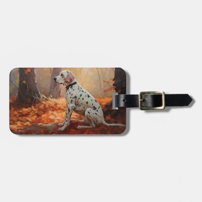 Dalmatian  in Autumn Leaves Fall Inspire  Luggage Tag (Front Horizontal)