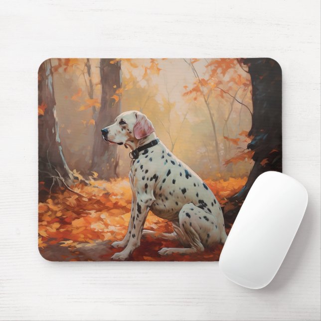 Dalmatian  in Autumn Leaves Fall Inspire  Mouse Mat (With Mouse)