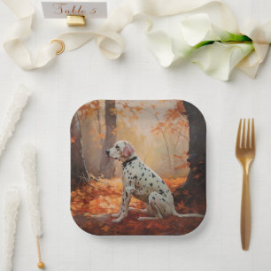 Dalmatian  in Autumn Leaves Fall Inspire  Paper Plate
