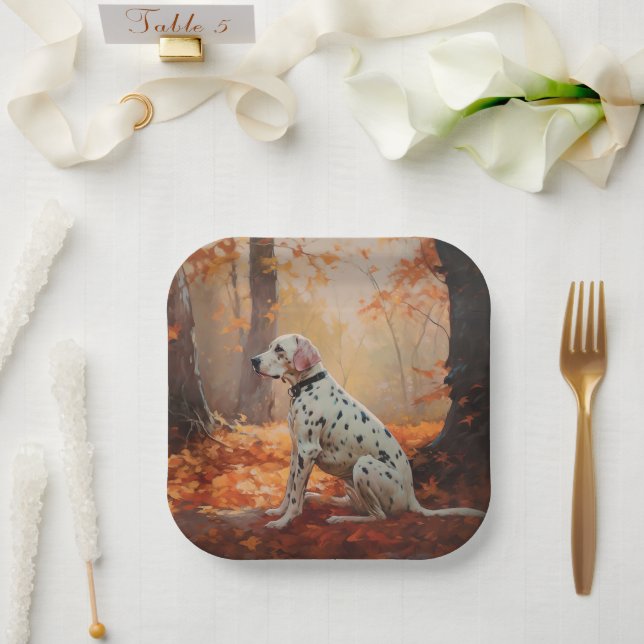Dalmatian  in Autumn Leaves Fall Inspire  Paper Plate (Wedding)