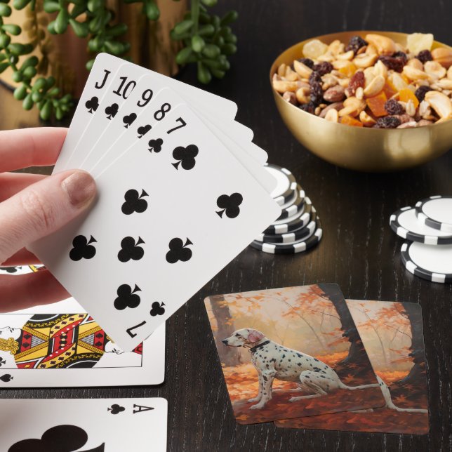 Dalmatian  in Autumn Leaves Fall Inspire  Playing Cards (In Situ)