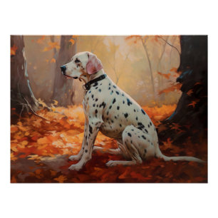 Dalmatian  in Autumn Leaves Fall Inspire  Poster