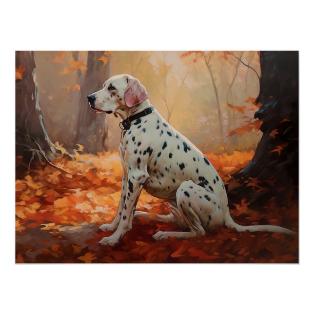 Dalmatian  in Autumn Leaves Fall Inspire  Poster (Front)