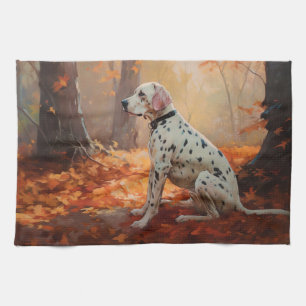 Dalmatian in Autumn Leaves Fall Inspire Tea Towel