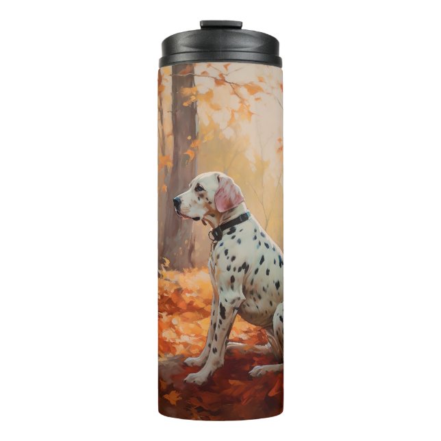 Dalmatian  in Autumn Leaves Fall Inspire  Thermal Tumbler (Front)