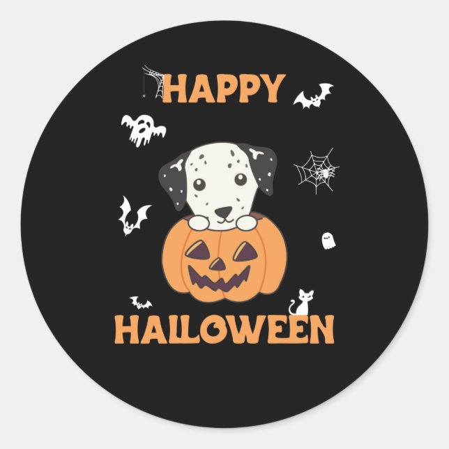 Dalmatian In Pumpkin Sweet Dogs Happy Halloween Classic Round Sticker (Front)