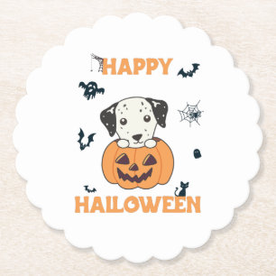 Dalmatian In Pumpkin Sweet Dogs Happy Halloween Paper Coaster