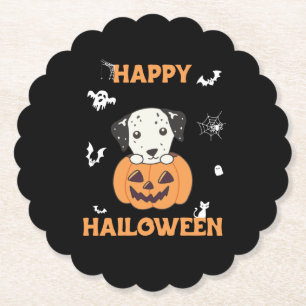 Dalmatian In Pumpkin Sweet Dogs Happy Halloween Paper Coaster