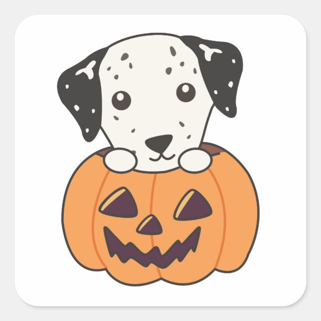 Dalmatian In Pumpkin Sweet Dogs Happy Halloween Sq Square Sticker (Front)
