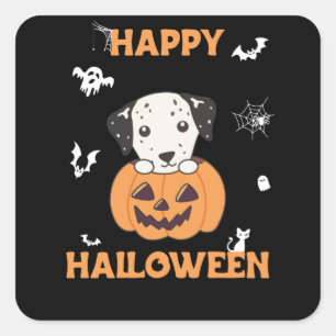Dalmatian In Pumpkin Sweet Dogs Happy Halloween Square Sticker
