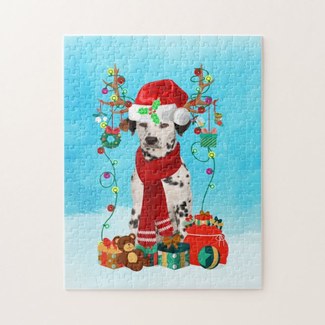 Dalmatian in snow with Christmas gifts Jigsaw Puzzle (Vertical)