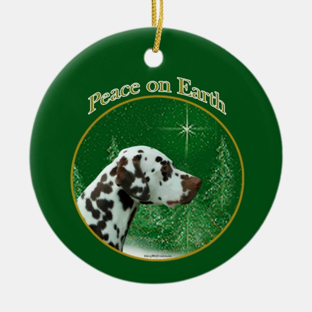 Dalmatian (liver) Peace Ceramic Tree Decoration (Front)