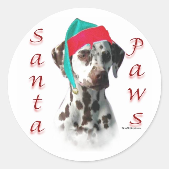 Dalmatian (liver) Santa Paws Classic Round Sticker (Front)
