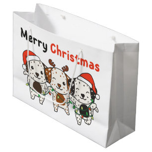 Dalmatian Merry Christmas Cute Dogs Holiday Large Gift Bag