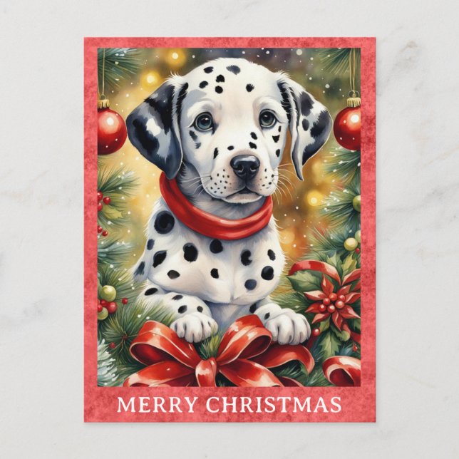 Dalmatian Merry Christmas Cute Puppy Dog Postcard (Front)