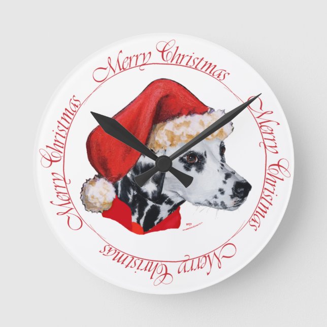 Dalmatian Merry Christmas Round Clock (Front)