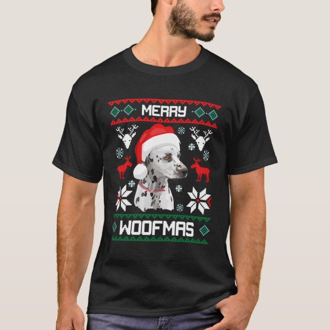 Dalmatian Merry Woofmas Gift For Christmas Dog Xma T-Shirt (Front)
