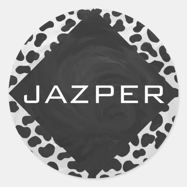 Dalmatian Monogrtam Black and White Prints Classic Round Sticker (Front)