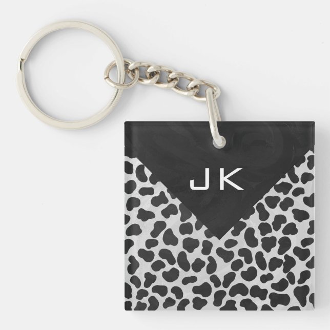 Dalmatian Monogrtam Black and White Prints Key Ring (Front)