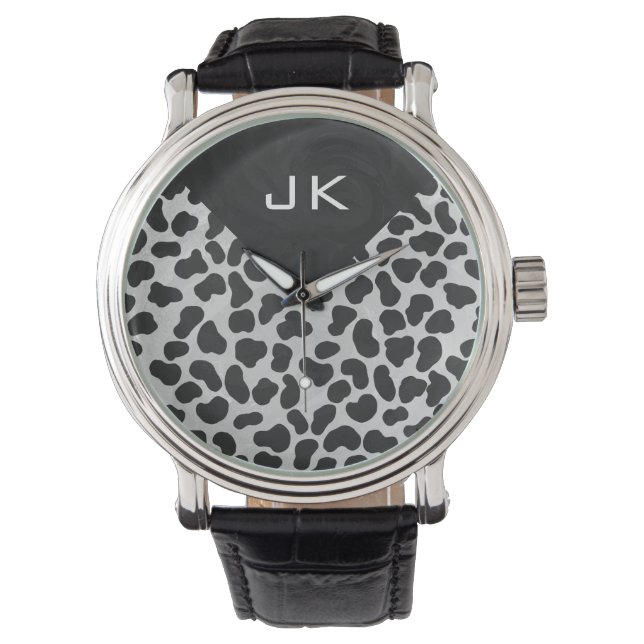 Dalmatian Monogrtam Black and White Prints Watch (Front)