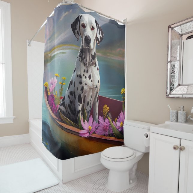 Dalmatian on a Paddle: A Scenic Adventure Shower Curtain (In Situ)
