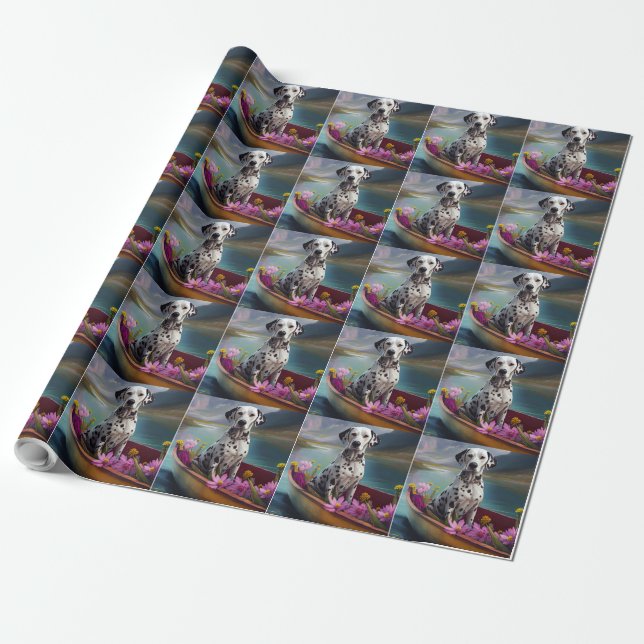 Dalmatian on a Paddle: A Scenic Adventure Wrapping Paper (Unrolled)