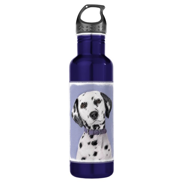 Dalmatian Painting - Cute Original Dog Art 710 Ml Water Bottle (Front)