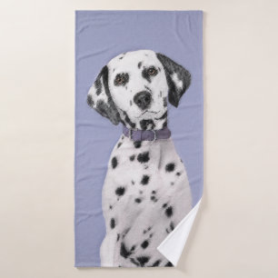 Dalmatian Painting - Cute Original Dog Art Bath Towel Set