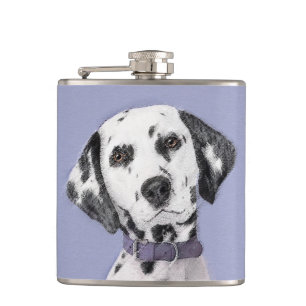 Dalmatian Painting - Cute Original Dog Art Hip Flask