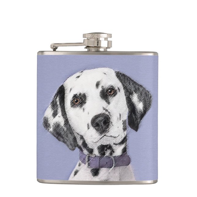 Dalmatian Painting - Cute Original Dog Art Hip Flask (Front)