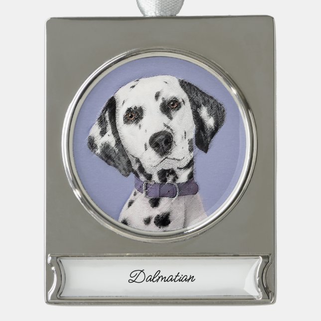 Dalmatian Painting - Cute Original Dog Art Silver Plated Banner Ornament (Front)