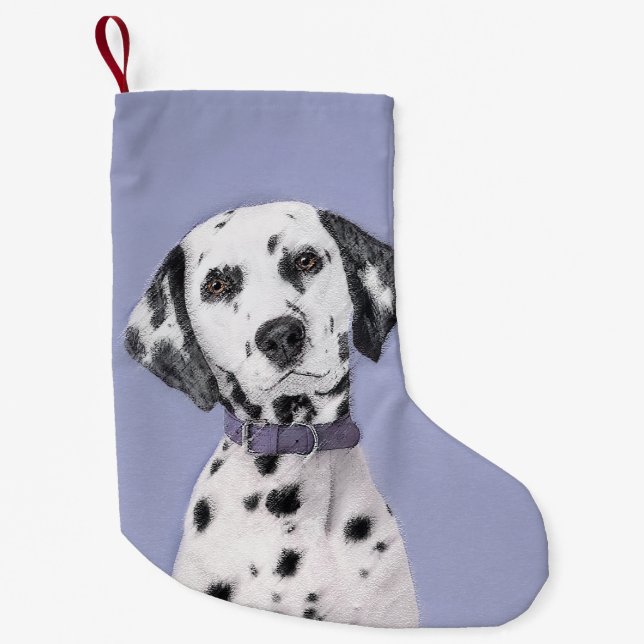 Dalmatian Painting - Cute Original Dog Art Small Christmas Stocking (Front)