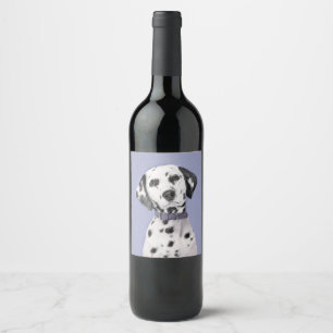 Dalmatian Painting - Cute Original Dog Art Wine Label