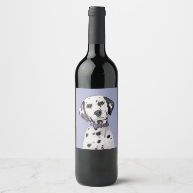 Dalmatian Painting - Cute Original Dog Art Wine Label (Front)