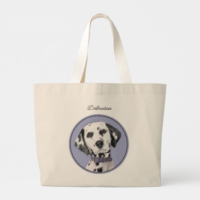 Dalmatian Painting Spotted Cute Original Dog Art Large Tote Bag (Back)