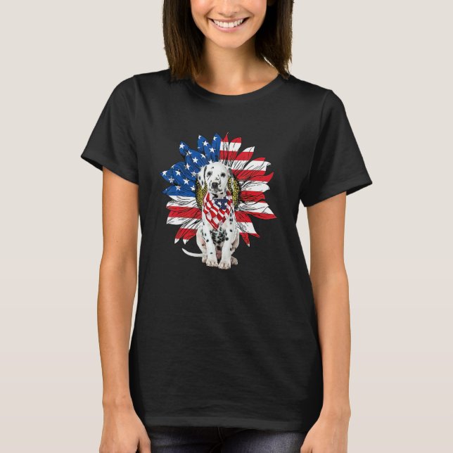 Dalmatian Patriot American Flag Sunflower Independ T-Shirt (Front)