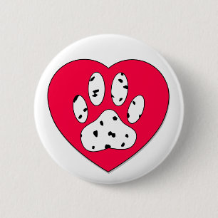 Dalmatian Paw Print In Red Heart 6 Cm Round Badge