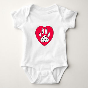 Dalmatian Paw Print In Red Heart Baby Bodysuit