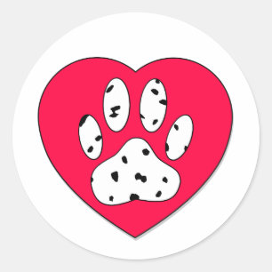 Dalmatian Paw Print In Red Heart Classic Round Sticker
