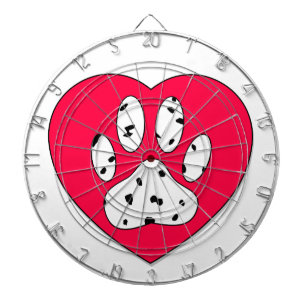 Dalmatian Paw Print In Red Heart Dartboard