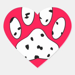 Dalmatian Paw Print In Red Heart Heart Sticker