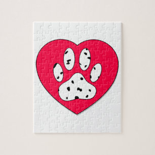 Dalmatian Paw Print In Red Heart Jigsaw Puzzle
