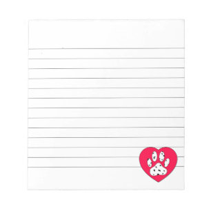 Dalmatian Paw Print In Red Heart Lined Notepad