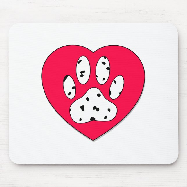 Dalmatian Paw Print In Red Heart Mouse Mat (Front)