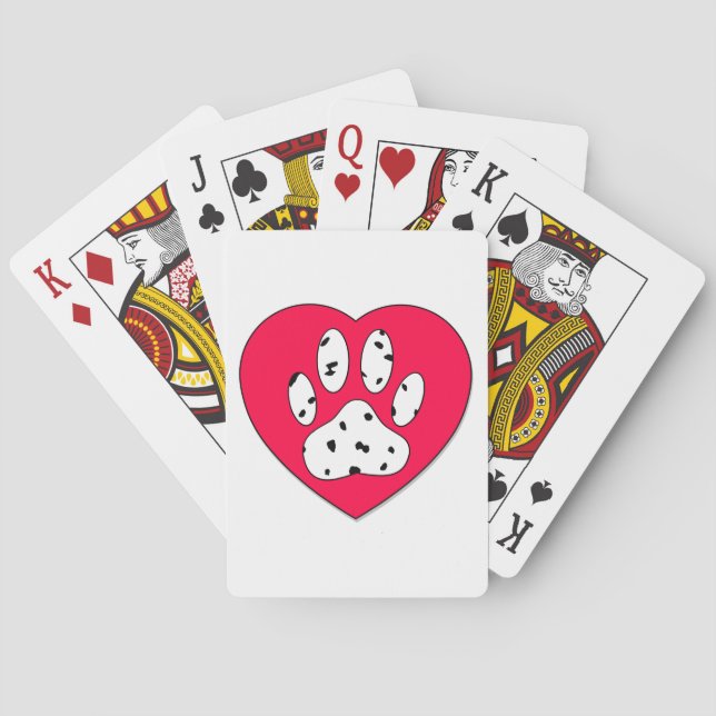 Dalmatian Paw Print In Red Heart Playing Cards (Back)