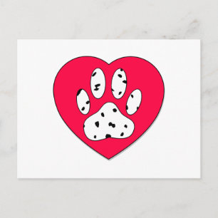 Dalmatian Paw Print In Red Heart Postcard